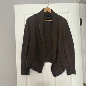 Eileen Fisher Cardigan Sweater Womens Medium Brown Thick Chunky Knit Shawl Wrap